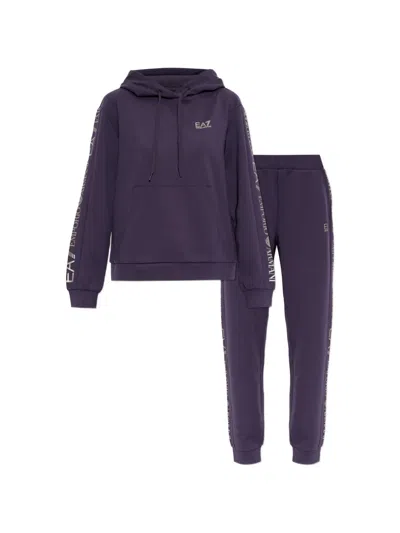 Ea7 Logo-print Hooded Tracksuit In Purple