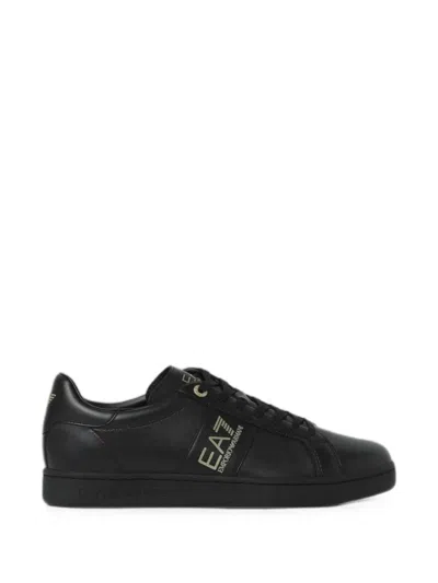 Ea7 Logo-print Leather Sneakers In Black