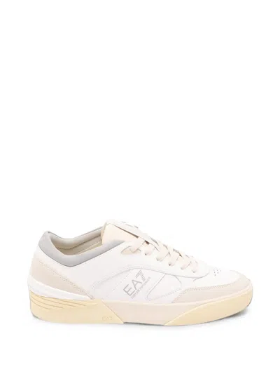 EA7 LOGO-PRINT LEATHER SNEAKERS