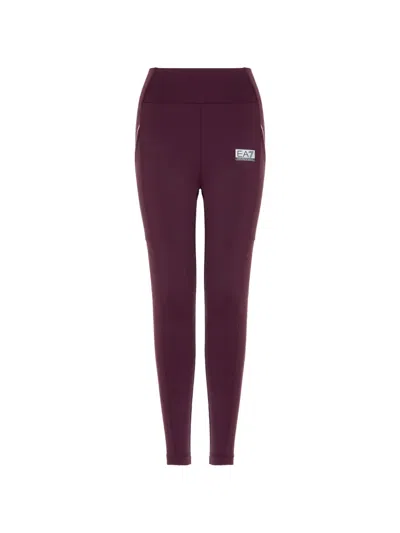 Ea7 Logo-print Leggings In Burgundy