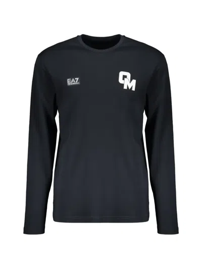 Ea7 Logo-print Long-sleeve T-shirt In Blue