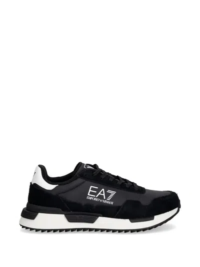 Ea7 Logo-print Panelled Sneakers In Black