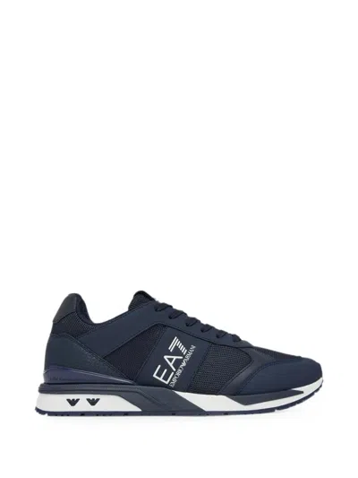 Ea7 Logo-print Panelled Sneakers In Blue