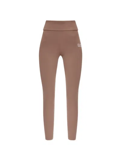 Ea7 Logo-print Performance Leggings In Brown