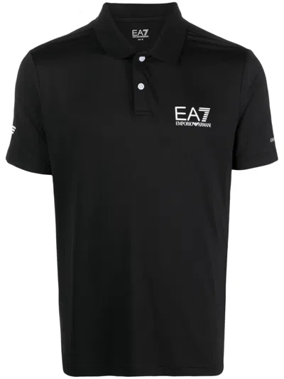 Ea7 Logo-print Polo Shirt In Black