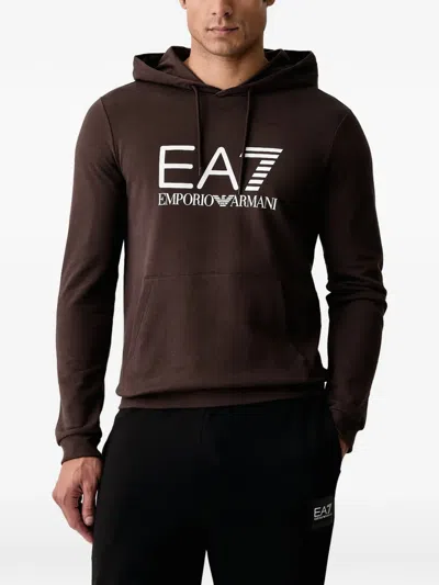 Ea7 Logo-print Pouch-pocket Hoodie In Brown