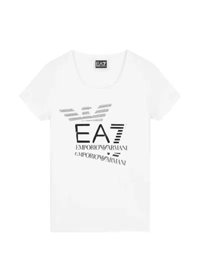 Ea7 Logo-print Rhinestone-embellished T-shirt In White