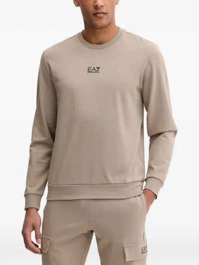 Ea7 Logo-print Ribbed-trim Sweater In Neutral