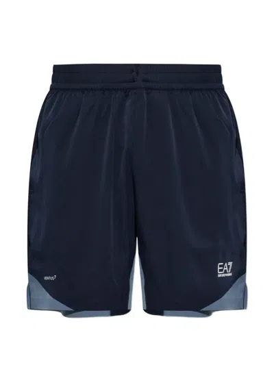 Ea7 Logo-print Shorts In Blue