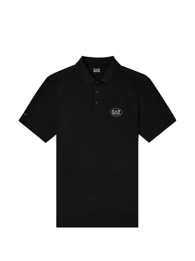Ea7 Logo-print Short-sleeve Polo Shirt In Black