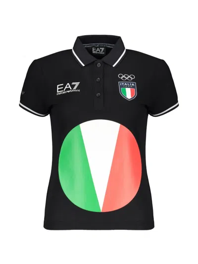 Ea7 Logo-print Short-sleeve Polo Shirt In Black