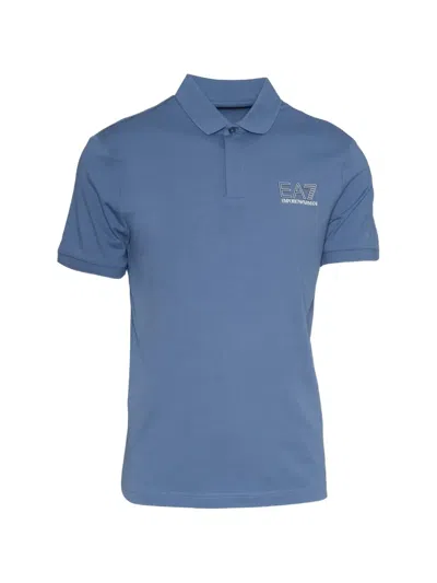 Ea7 Logo-print Short-sleeve Polo Shirt In Blue