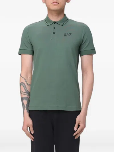 Ea7 Logo-print Short-sleeve Polo Shirt In Green