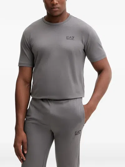 Ea7 Logo-print Short-sleeve T-shirt In Gray