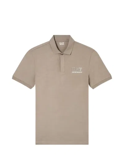 Ea7 Logo-print Short-sleeved Polo Shirt In Brown