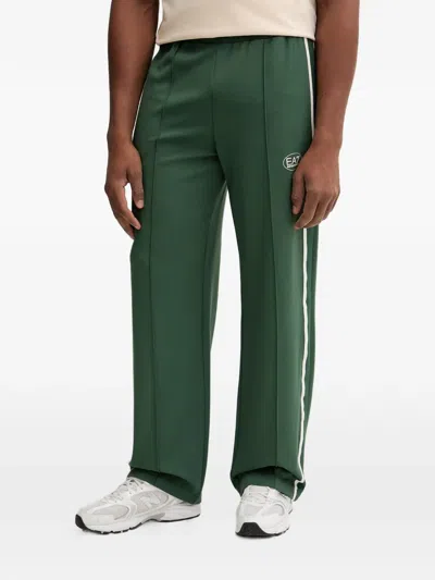 Ea7 Logo-print Side-stripe Track Pants In Green