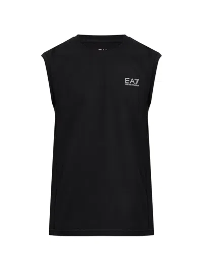 Ea7 Logo-print Sleeveless T-shirt In Black
