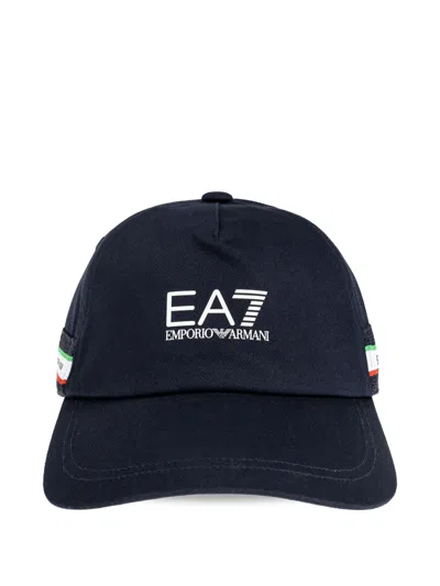 Ea7 Logo-print Striped-trim Baseball Cap In Blue