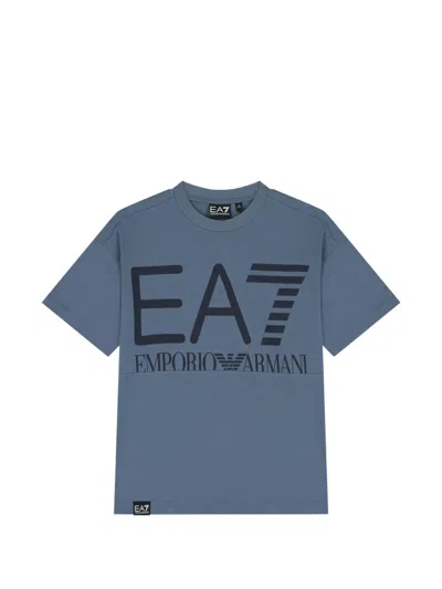 Ea7 Kids' Logo-print T-shirt In Blau