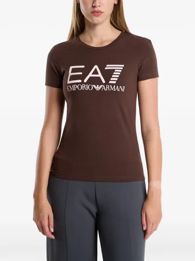 Ea7 Logo-print T-shirt In Brown