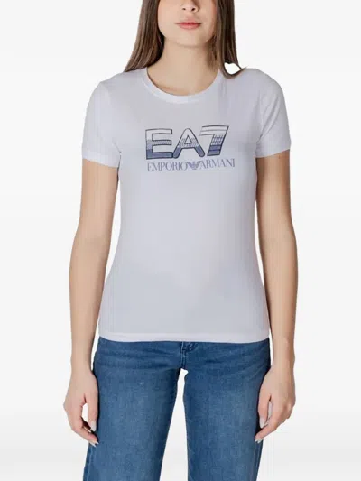 Ea7 White Logo Round Neck T-shirt
