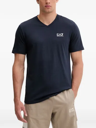 Ea7 Logo-print V-neck T-shirt In Blue
