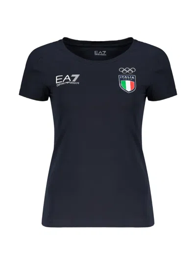 Ea7 Logo-print V-neck T-shirt In Blue