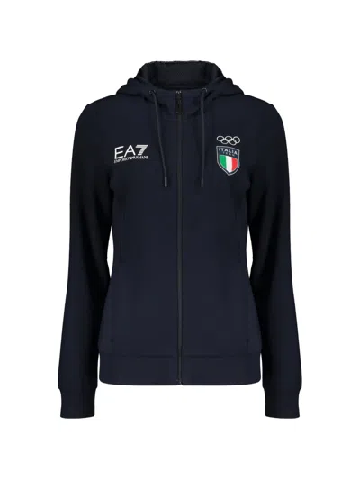 Ea7 Logo-print Zip-up Hoodie In Blue