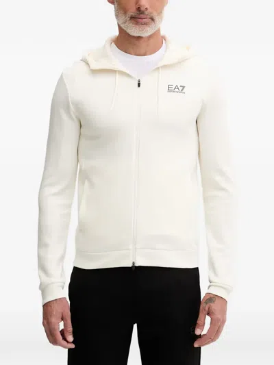 Ea7 Logo-print Zip-up Hoodie In White