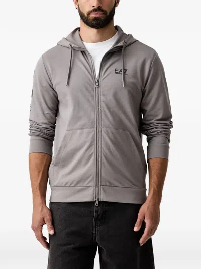 Ea7 Logo-print Zip-up Hoodie In Gray