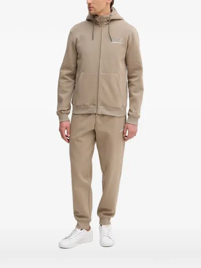Ea7 Logo-print Zip-up Hoodie In Neutral