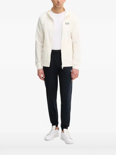 Ea7 Logo-print Zip-up Hoodie In Neutral