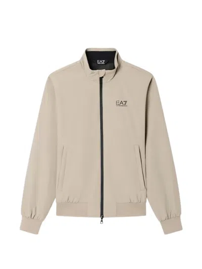 Ea7 Logo-print Zip-up Jacket In Neutral