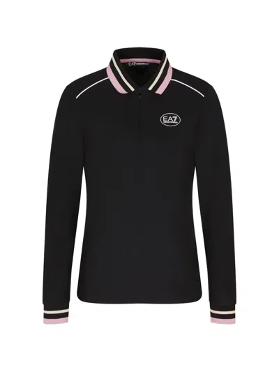 Ea7 Logo-print Zip-up Polo Shirt In Black