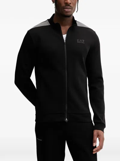 Ea7 Logo-print Zip-up Sweater In Black