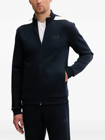 Ea7 Logo-print Zip-up Sweater In Blue