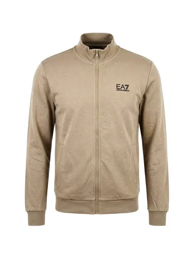 Ea7 Logo-print Zip-up Sweater In Brown