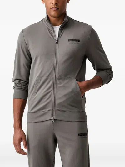 Ea7 Logo-print Zip-up Sweater In Gray