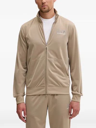 Ea7 Logo-print Zip-up Sweater In Neutral