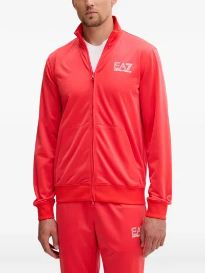 Ea7 Logo-print Zip-up Sweater In Red