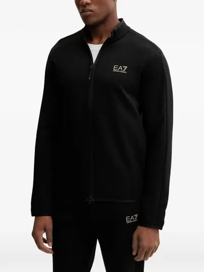 Ea7 Logo-print Zip-up Sweatshirt In Black
