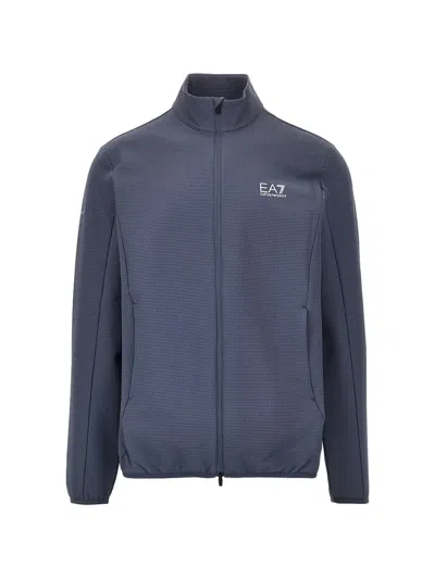 Ea7 Logo-print Zip-up Sweatshirt In Blue