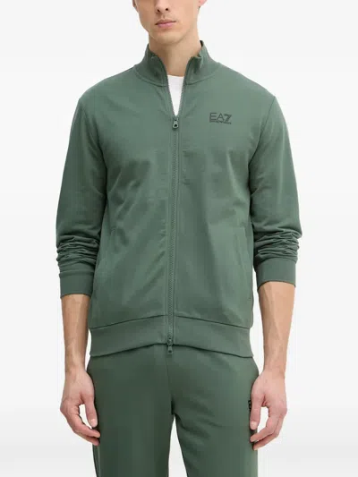 Ea7 Logo-print Zip-up Sweatshirt In Green