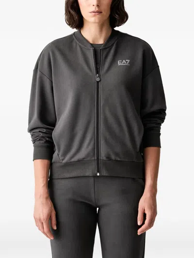 Ea7 Logo-print Zip-up Sweatshirt In Black