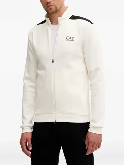 Ea7 Logo-print Zip-up Sweatshirt In Neutral