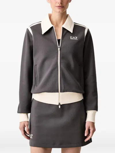 Ea7 Logo-print Zip-up Sweatshirt In Neutral