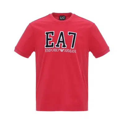Ea7 Logo-embroidered Cotton T-shirt In Red