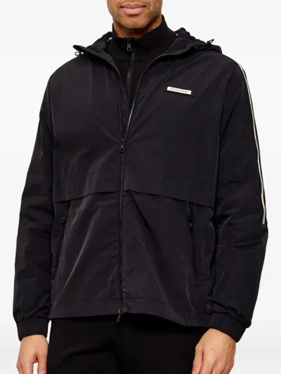 Ea7 Logo-tape Hooded Jacket In Black