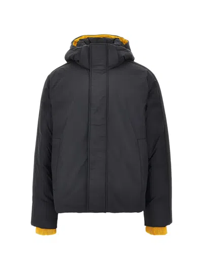 Ea7 Logo-tape Hooded Padded Jacket In Black