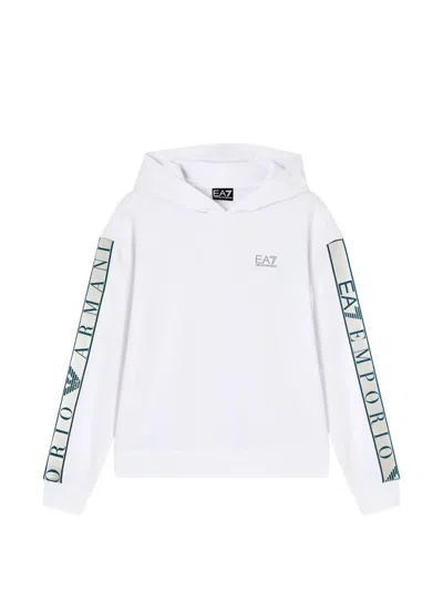 Ea7 Logo-tape Hoodie In White